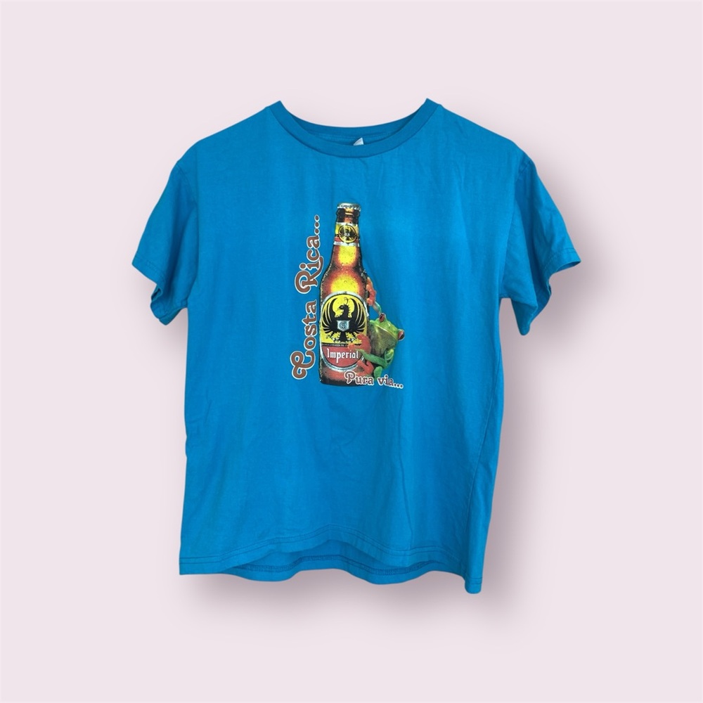 Imperial Beer & Frog Blue Graphic Costa Rica T-shirt  Men’s Fits like Size Small
